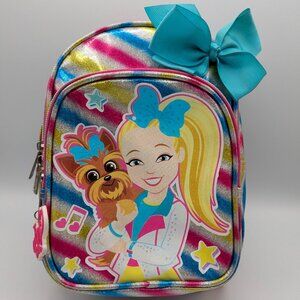 JoJo Siwa Mini Backpack 2021 Glitter Vinyl with Blue Bow, 9"x7"x3.5"